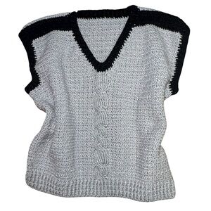 VTG Y2K Hand Crocheted Silver Knit Thick Sweater Top Sz LG Oversized Cottagecore
